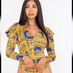 Elegant Blue and Gold Women's bodysuit
